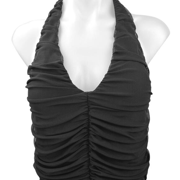 H&M Black Ruched Halter Tie Open Back Padded Sleeveless Bodysuit Top Size M - Picture 3 of 5